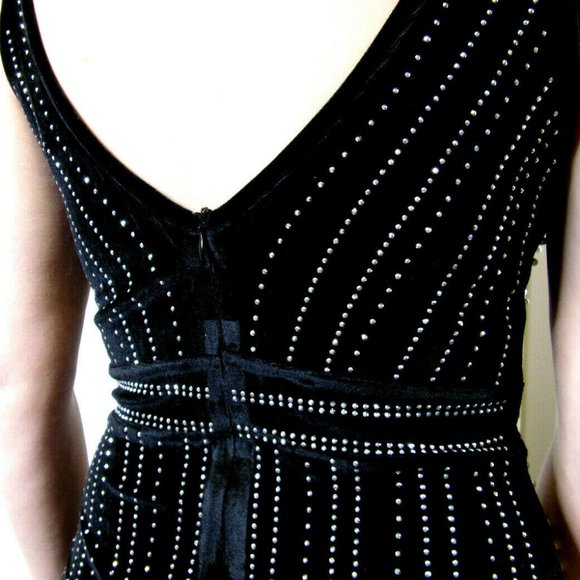 Sexy Mini Dress Black Velvet Pearls Rhinestones Party British Womens US Size SP - Picture 5 of 10